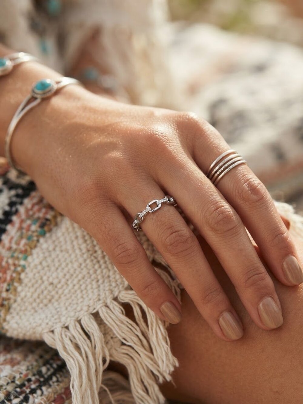 Chic Pavé Cubic Zirconia Chain Link Band Ring